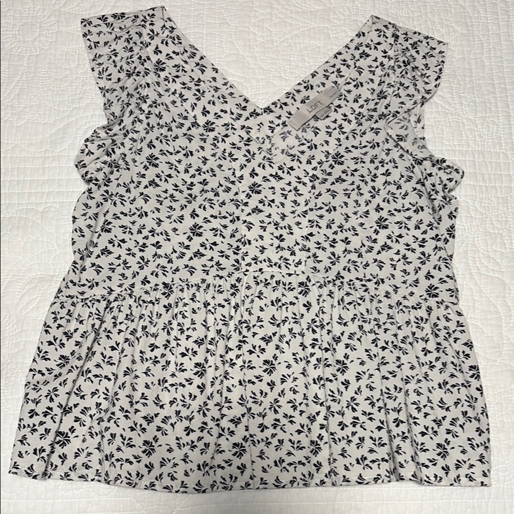 LOFT Black and White Peplum Ruffled Blouse